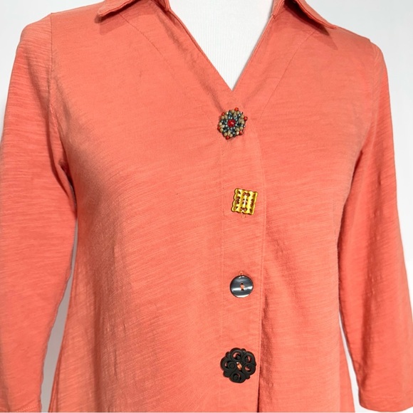 Soft Surroundings Button Embellished Asymmetrical 3/4 Sleeve Orange Tunic XS - Picture 3 of 11